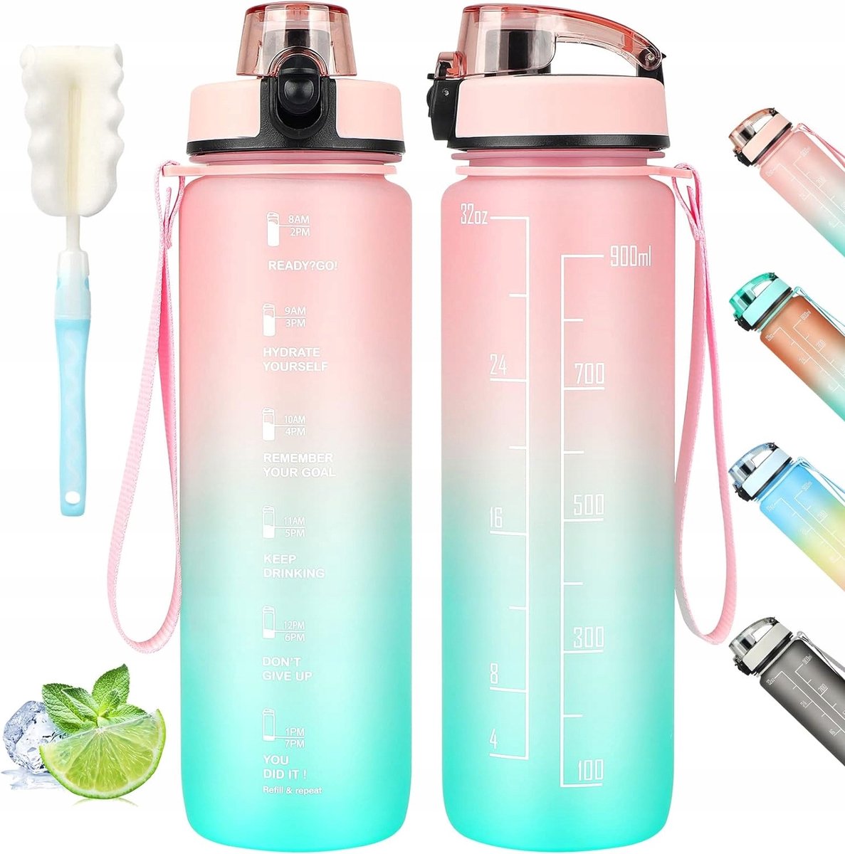 Merkloze Sportfles met Tijdmarkering & Fruitfilter - 1350ml