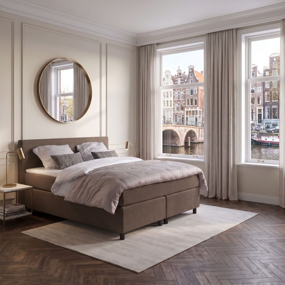 Anno 1588 Boxspring Amsterdam - Pocketvering - Notenbruin - 160x210 cm - Inclusief Dekbed en Kussens