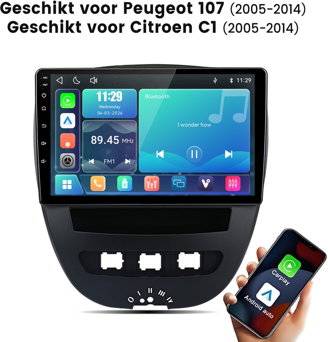 Cestovet Autoradio - Geschikt Voor Toyota Aygo/PEUGEOT 107/Citroen C1 2005-2014 - LINUX - Draadloos Apple Carplay & Android Auto