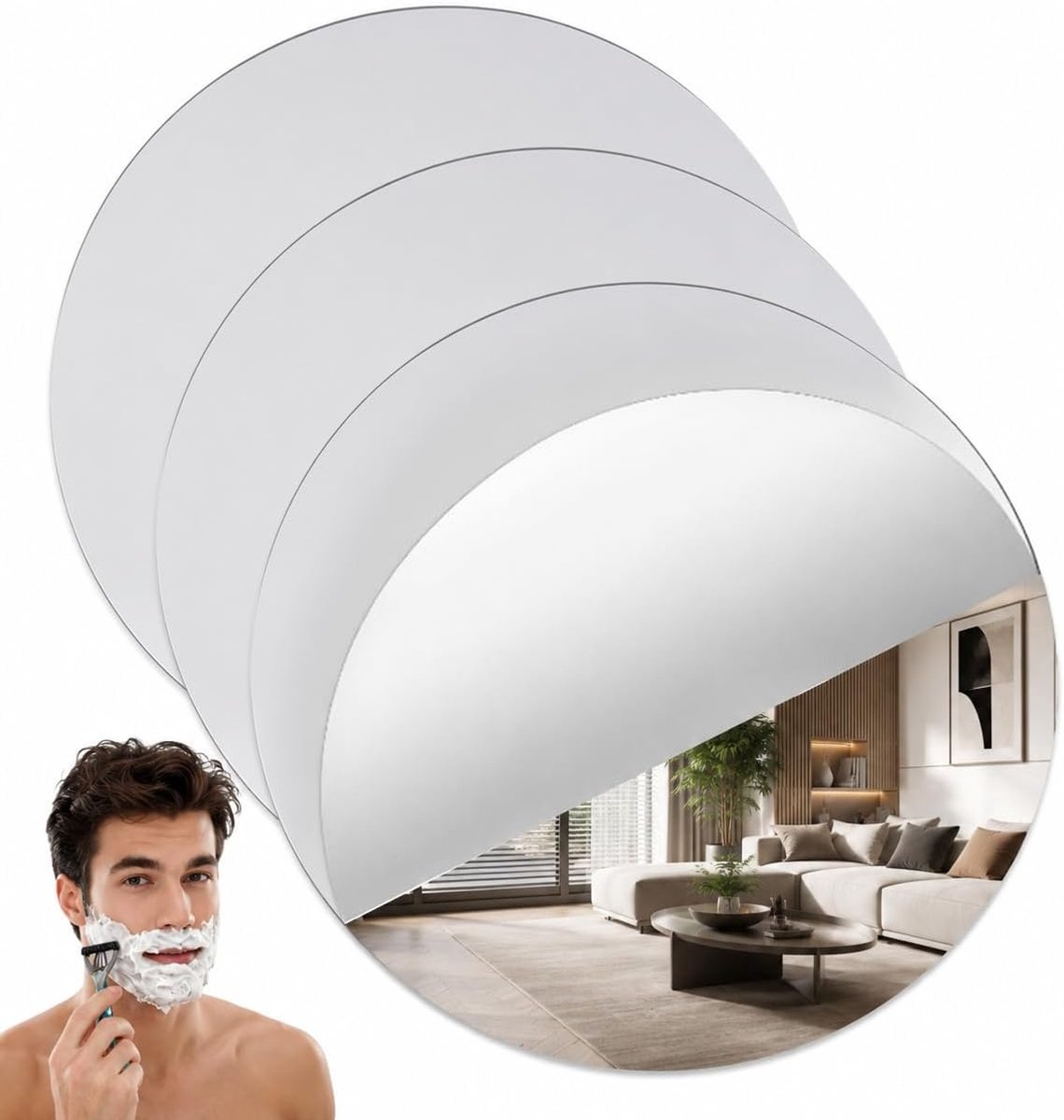 Ronde zelfklevende spiegels 20 cm - acrylspiegel - set van 3 - ideaal voor wanddecoratie - SnelShoppen