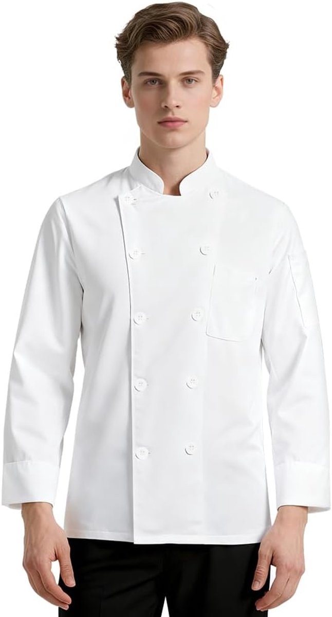 Koksjas unisex lange mouw - buttoned werkjacket - ideaal voor gastronomie - ShopVlot