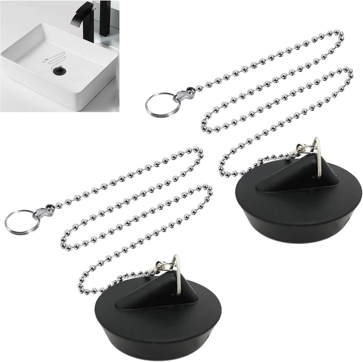 Afvoerpluggen 2Pcs - Zwart Silicoon met Driehoek Haak - Perfecte Waterdichte Sluiting - Ideaal voor Bad en Wasbak - ShopVlot