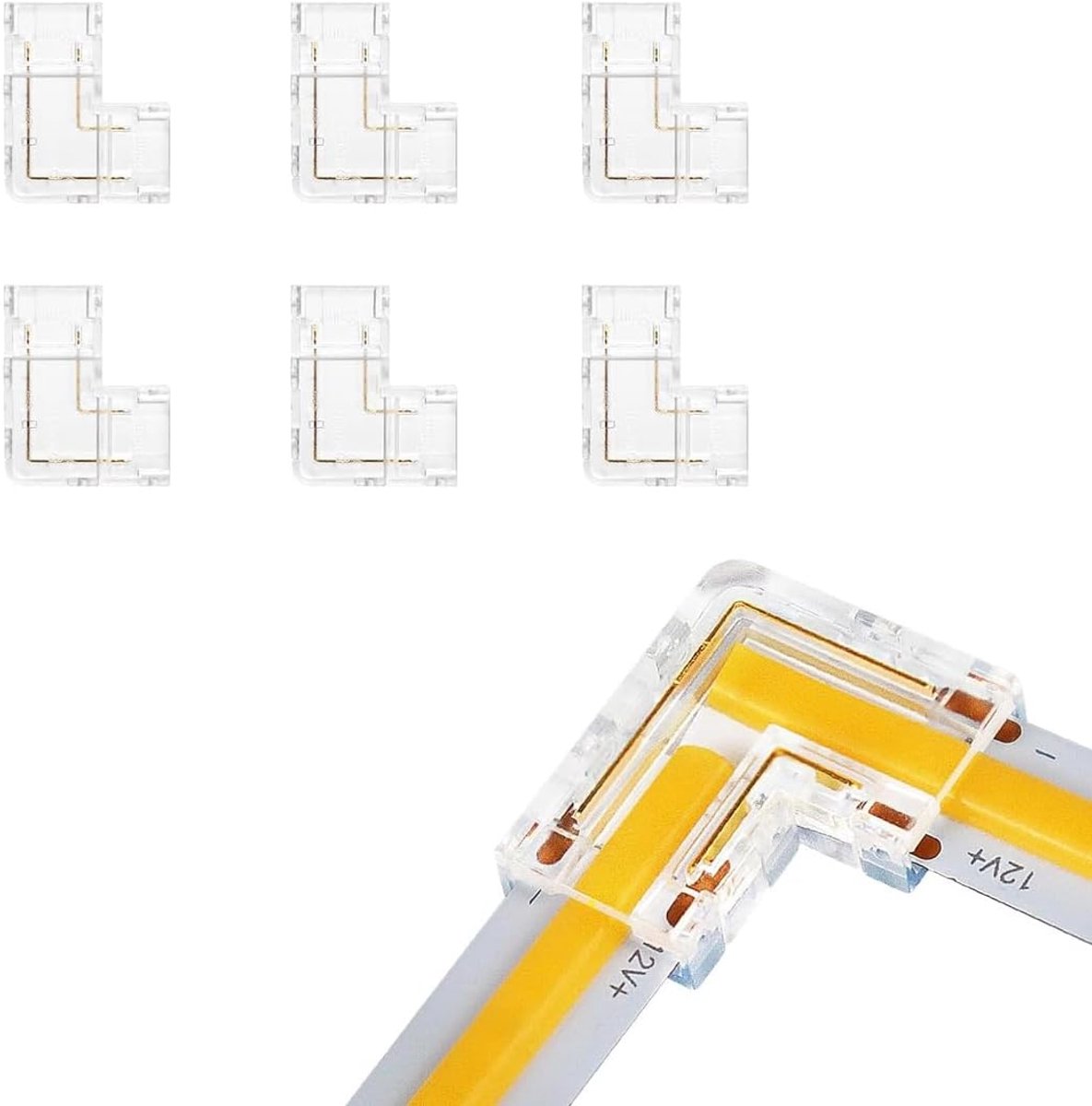 L-vormige hoekverbindingen voor COB LED-strips - transparant - soldeervrij - perfect voor 12V en 24V - ShopVlot