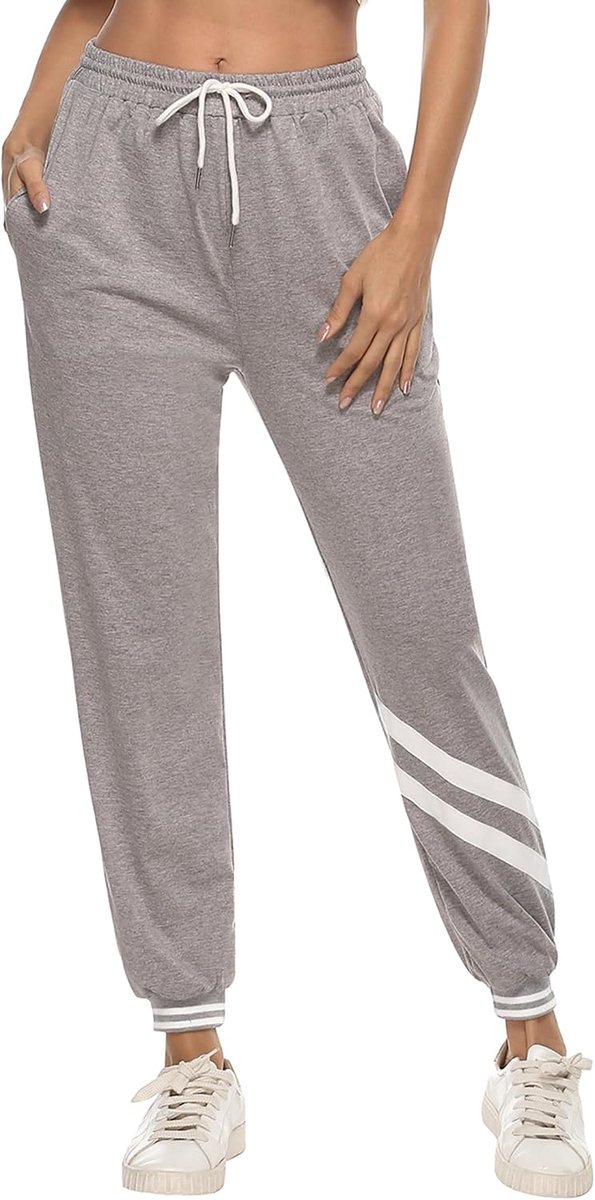 Sportbroeken dames - hoge taille - lange katoen - jogging met strepen - voor fitness - ShopVlot
