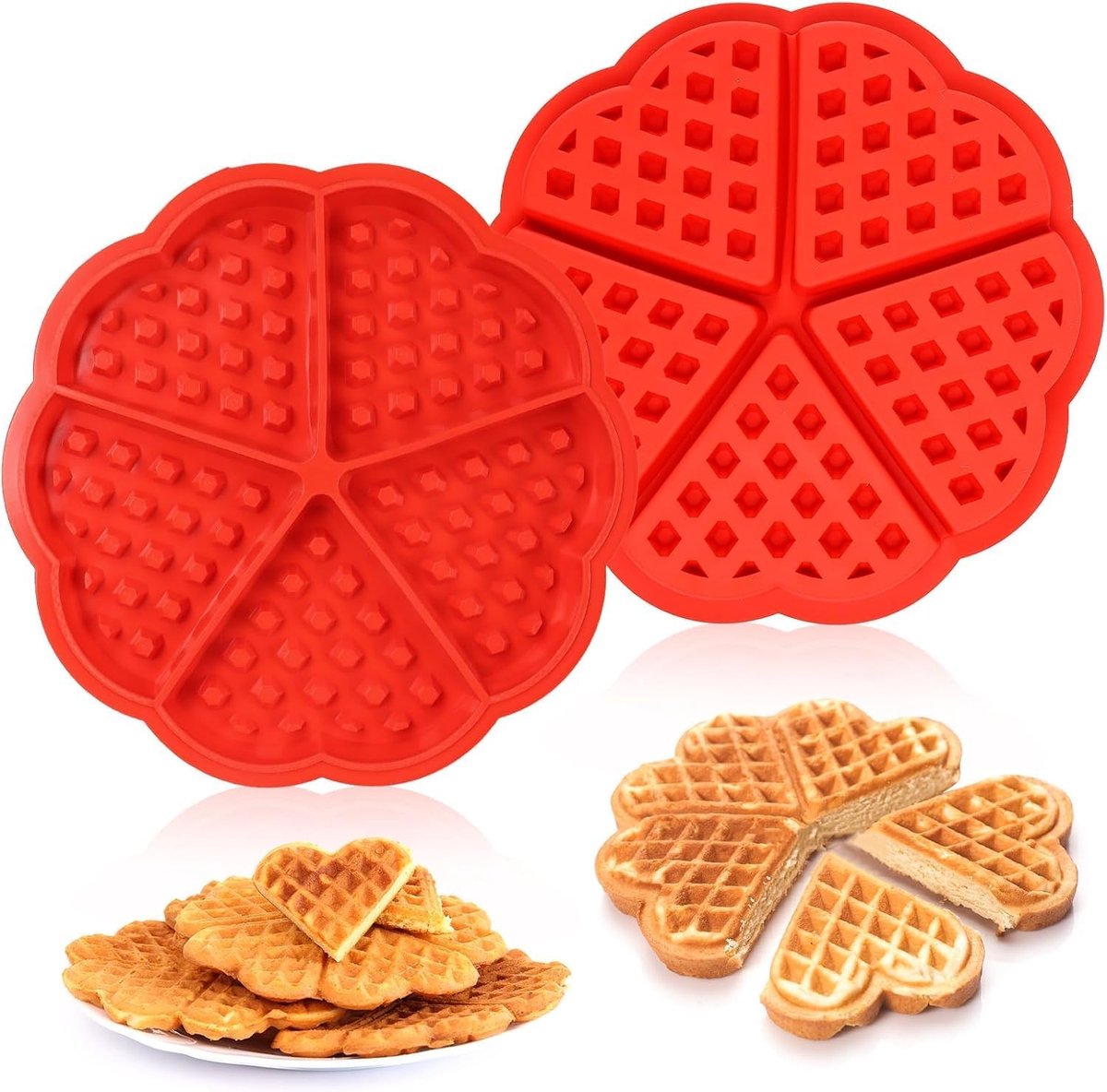 Silicone Wafelvormen hartvorm - 2 stuks - Rood - Non-stick voor heerlijke wafels - ShopVlot