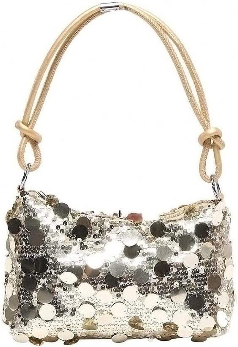 Clutch dames elegant - zilver glanzende pailletten - kleine handtas - perfect voor avondfeest - ShopVlot