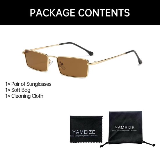 Rechthoekige zonnebril voor vrouwen mannen vintage retro kleine rechthoek smalle zonnebril 90s metalen frame UV400 bescherming — afbeelding 4