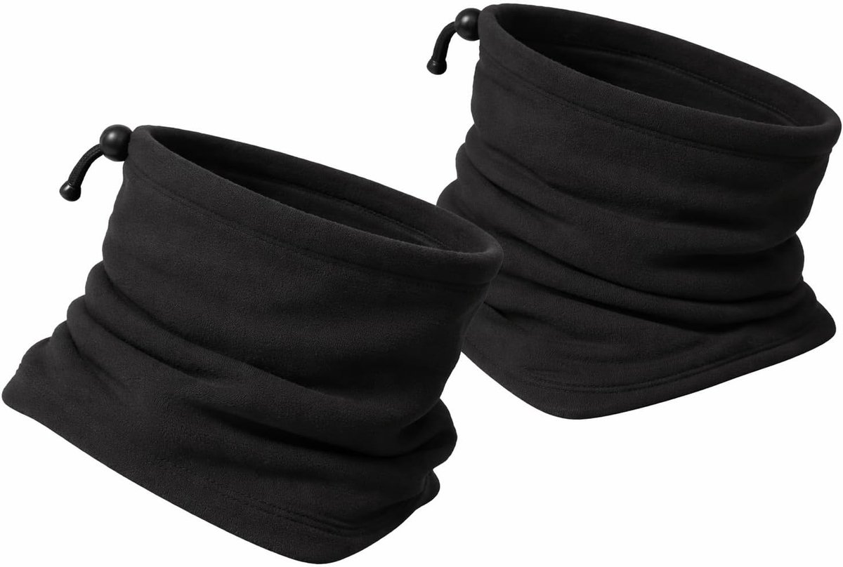 2 VANEZ universele nekwarmer, colsjaal met koord zwart 24 bij 32 centimeter | Set van twee halsdoeken voor motorrijden, skiën, fietsen, snowboarden en klimmen; unisex, rekbaar tot vier decimeter, wasbaar