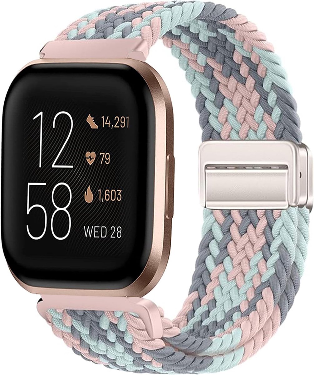 Nylon Gevlochten Band voor Fitbit Versa 2/Fitbit Versa/Lite Smartwatch, Elastisch Bandje voor Vrouwen Mannen