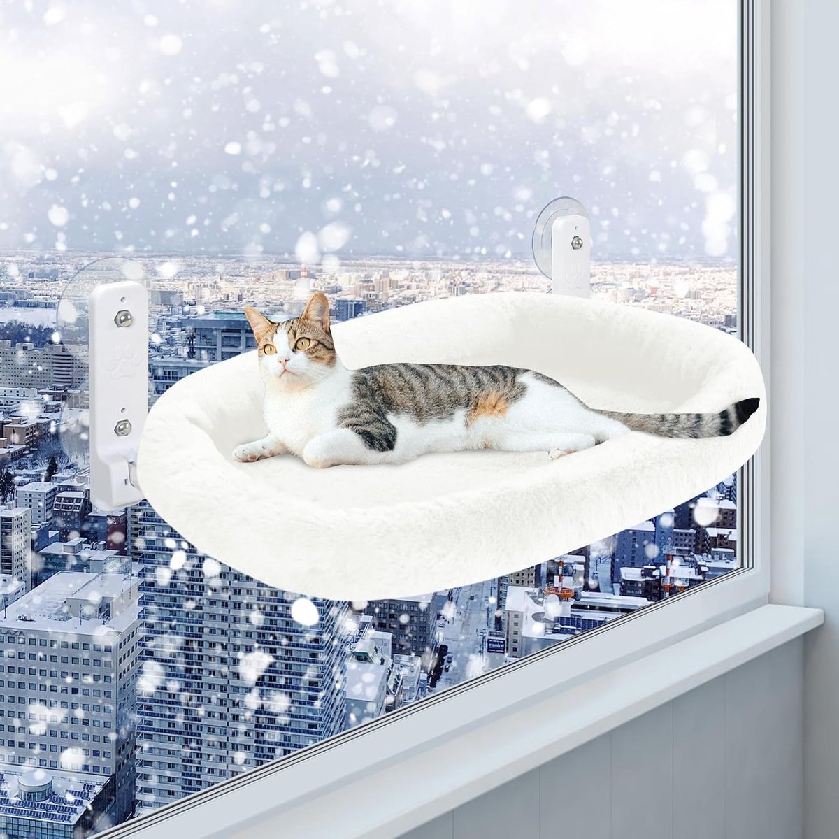 Vensterligstoel voor katten 60x30cm beige met kattenbak