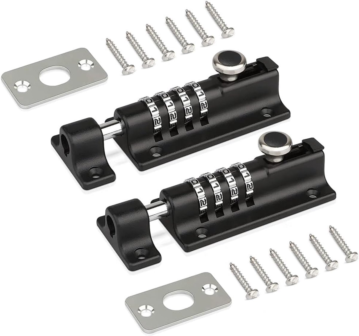2 Sets Deurslot Bout Combinatieslot, Heavy Duty Schuifpoortslot voor Houten Poorten, Roestvrij Staal & Anti Sabotage Schroeven, Combinatie Bolt Lock voor Deuren, Kennels, Schuren, Schuren, Magazijnen
