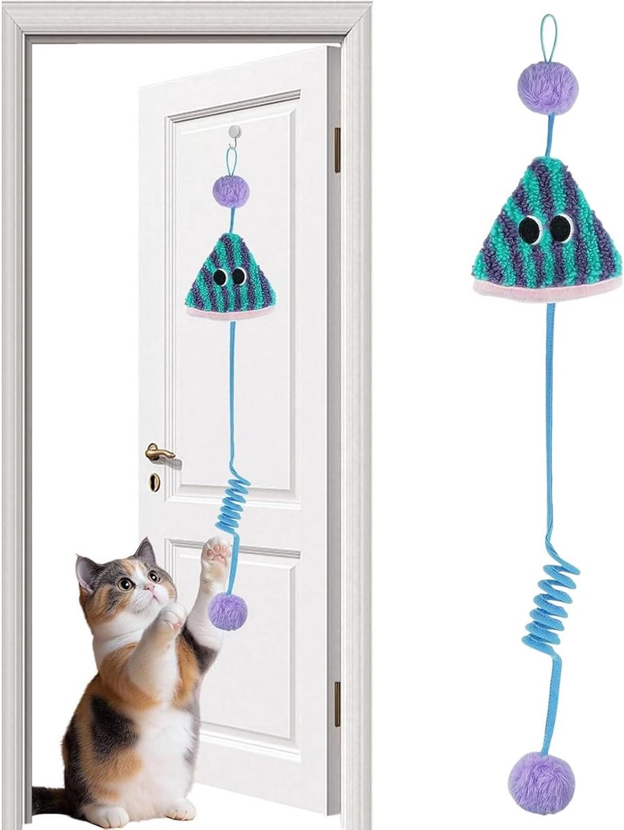 Plafond Kattenspeeltje - Rekbaar Touw Speelgoed - Huisdier Verrijking - Verstelbaar Ophangsysteem - 56 cm - Blauw