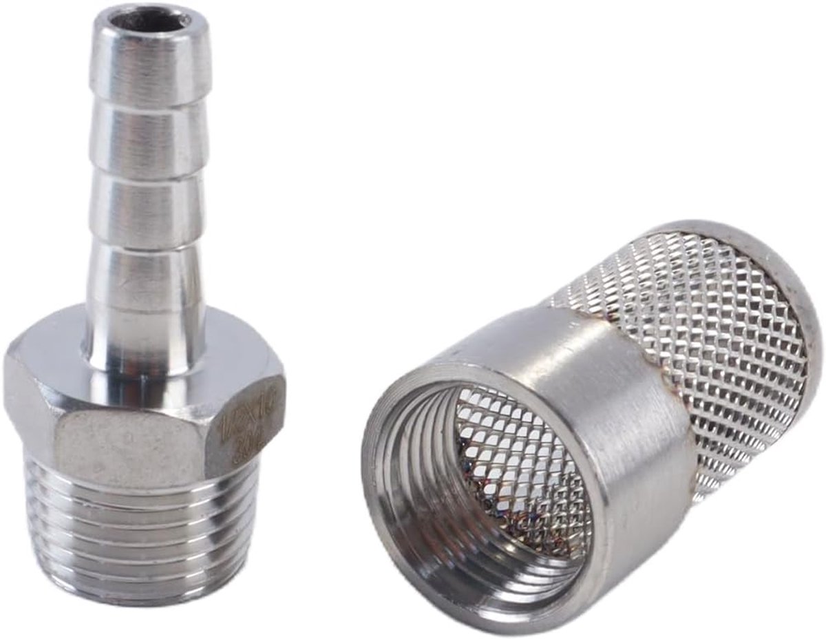 Slangfilter roestvrij staal 304, gaaszeef voor aanzuigslang, waterpomp, gasleiding, tuinirrigatiesysteem en aquariumbescherming (10 mm)