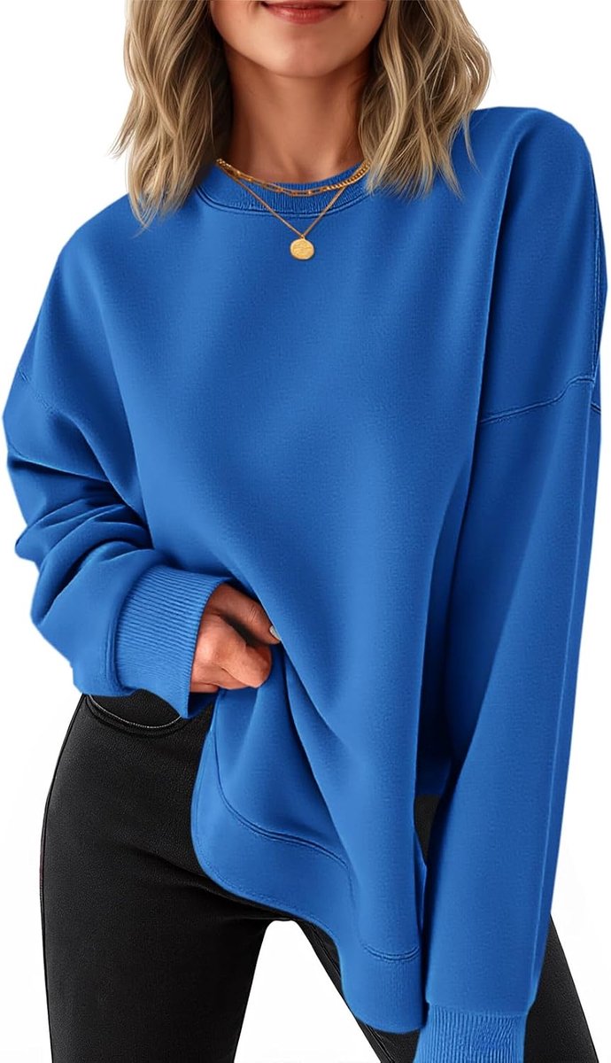 Pullover voor dames, ronde hals, lange mouwen, sweatshirts, zijsplit, lange mouwen, elegante basic trui, losse tuniek, tops, casual bovenstuk