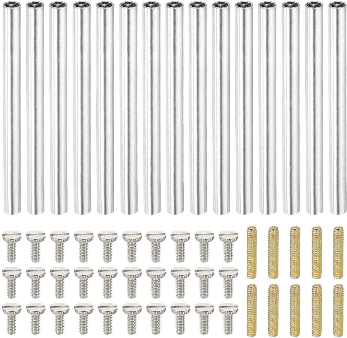 Set ronde koppelingsmoeren 60 mm (2,4 inch), M4 schroefdraad, stangconnector met volledig schroefdraadstang en sleufschroeven voor doe-het-zelf meubels, reparatieonderdeel