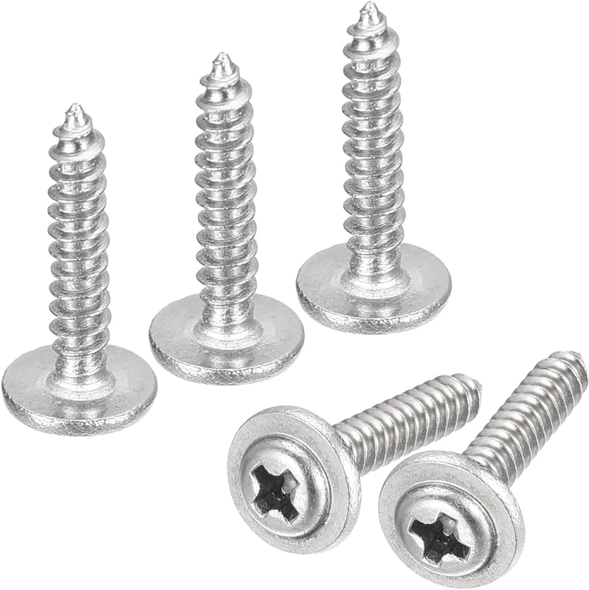 ST2,6 x 12 x 6 mm kruiskopkop zelftappende schroef met sluitring 100 stuks - 304 roestvrij staal houten schroef volledige schroefdraad (zilver)