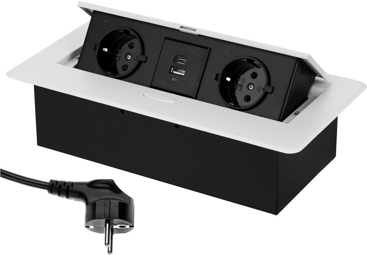 aluminium inbouwstopcontact, 2-voudig, USB-A USB-C