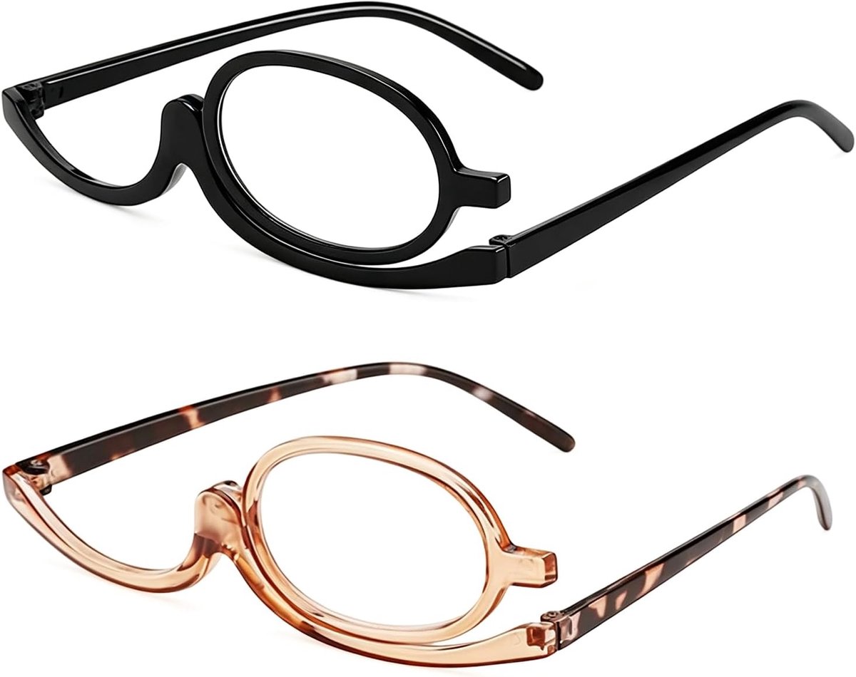 Brillen, Inklapbare Vergrotende Leesbril, Enkelvoudig Kantelglas voor Dames Meisjes, Zwart, Bruin Thee