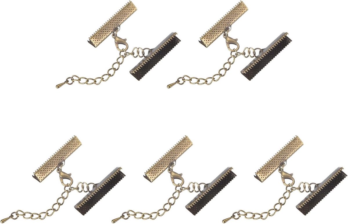 Sourcing map Set van 10 krimpklemmen uiteinden met karabijnsluiting en verlengketting, 30 mm, kabeleindsluitingen voor doe-het-zelf knutselen, bronskleurig
