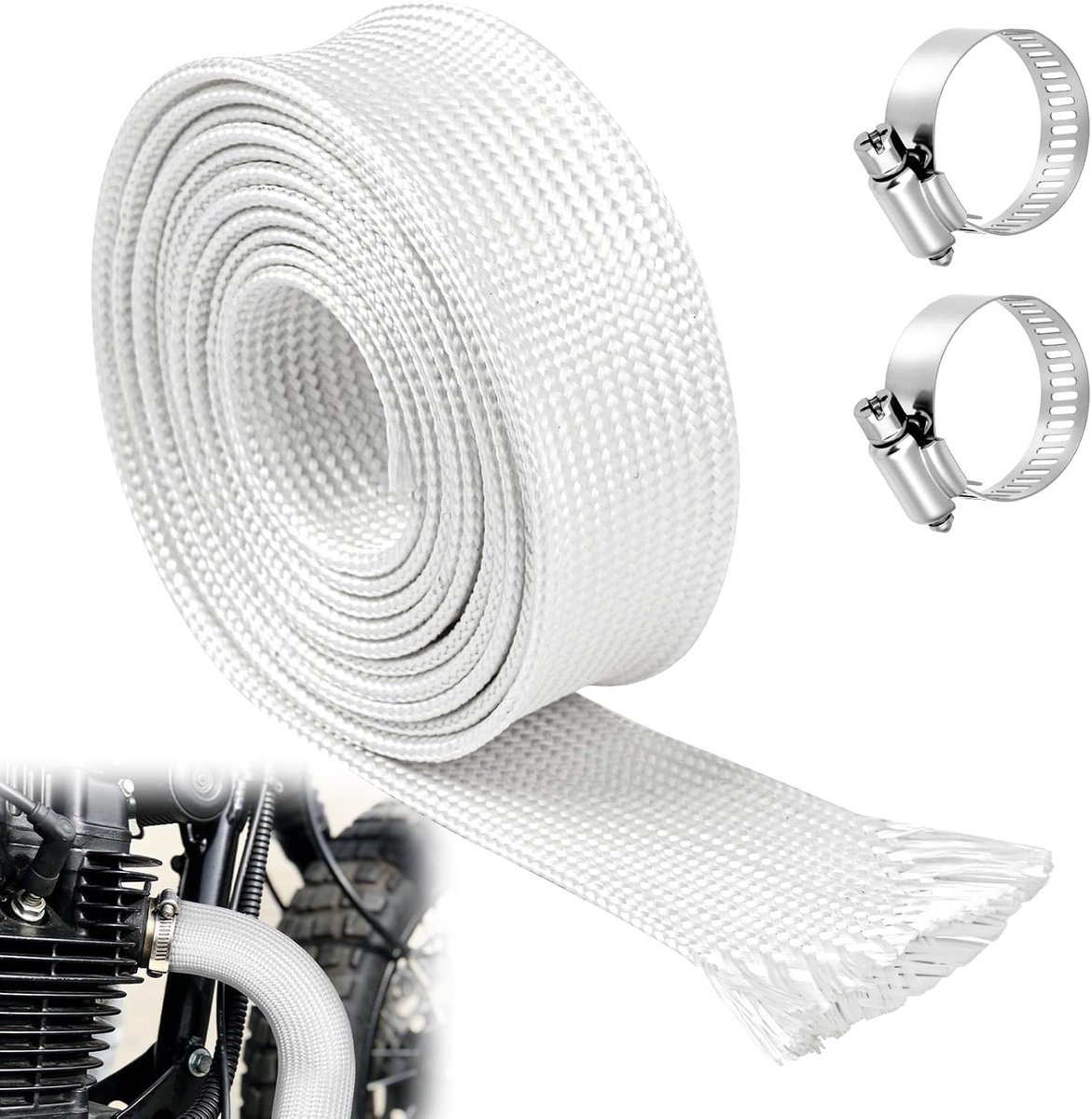 Uitlaatslang voor generatoren, 200 cm, uitlaatpijp 25 mm voor generatoren, glasvezel ommanteling, buizen voor parkeerverwarming met 2 clips, voor generatoren, verwarmingen