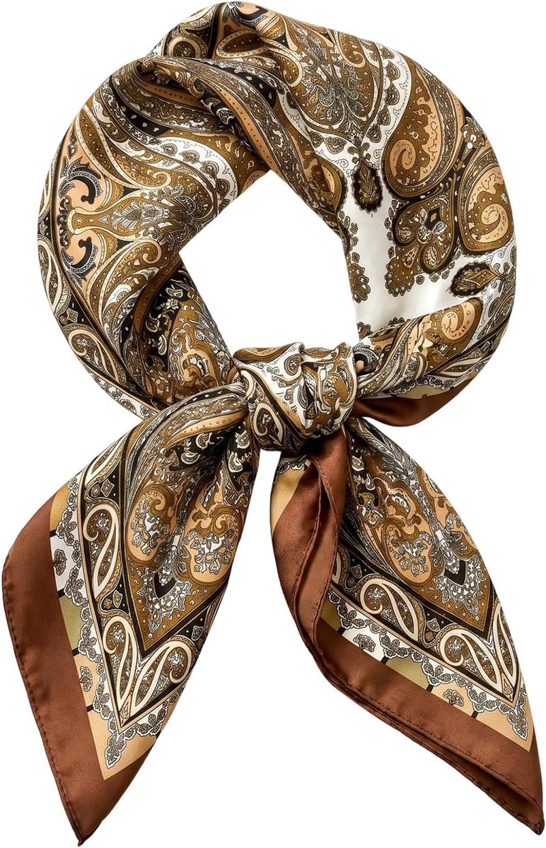 Halsdoeken voor dames, 70 cm x 70 cm, vierkante doek van kunstzijde, bloemen en verschillende patronen, bedrukte sjaal, elegant accessoire, zijden sjaal, zijden sjaal
