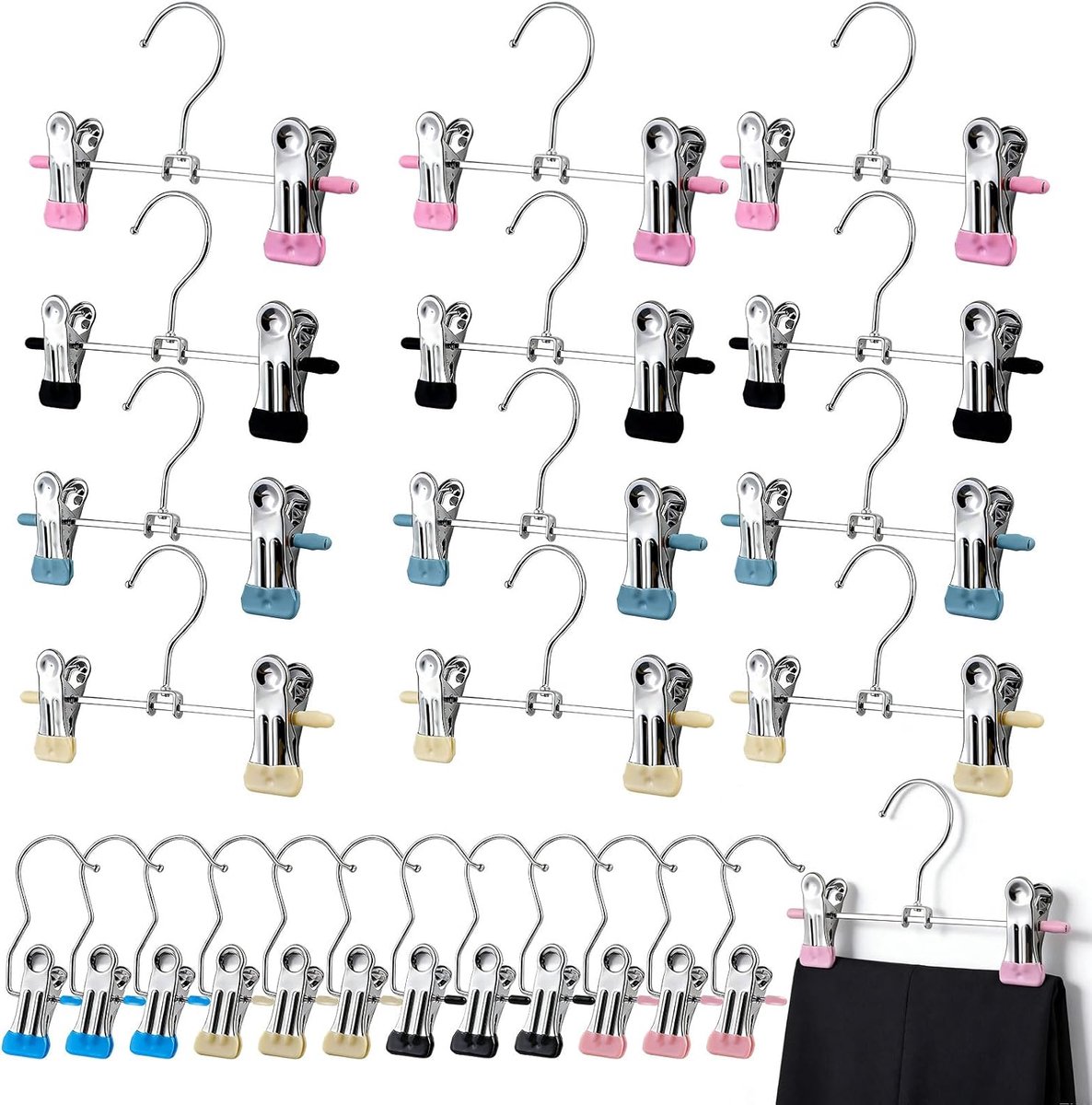 24 stuks haakclips om op te hangen, 360° draaibare washaken, antislip kleerhangerclip, laarzenhanger, roestvrij staal voor broeken, schoenen, handdoeken (twee stijlen)