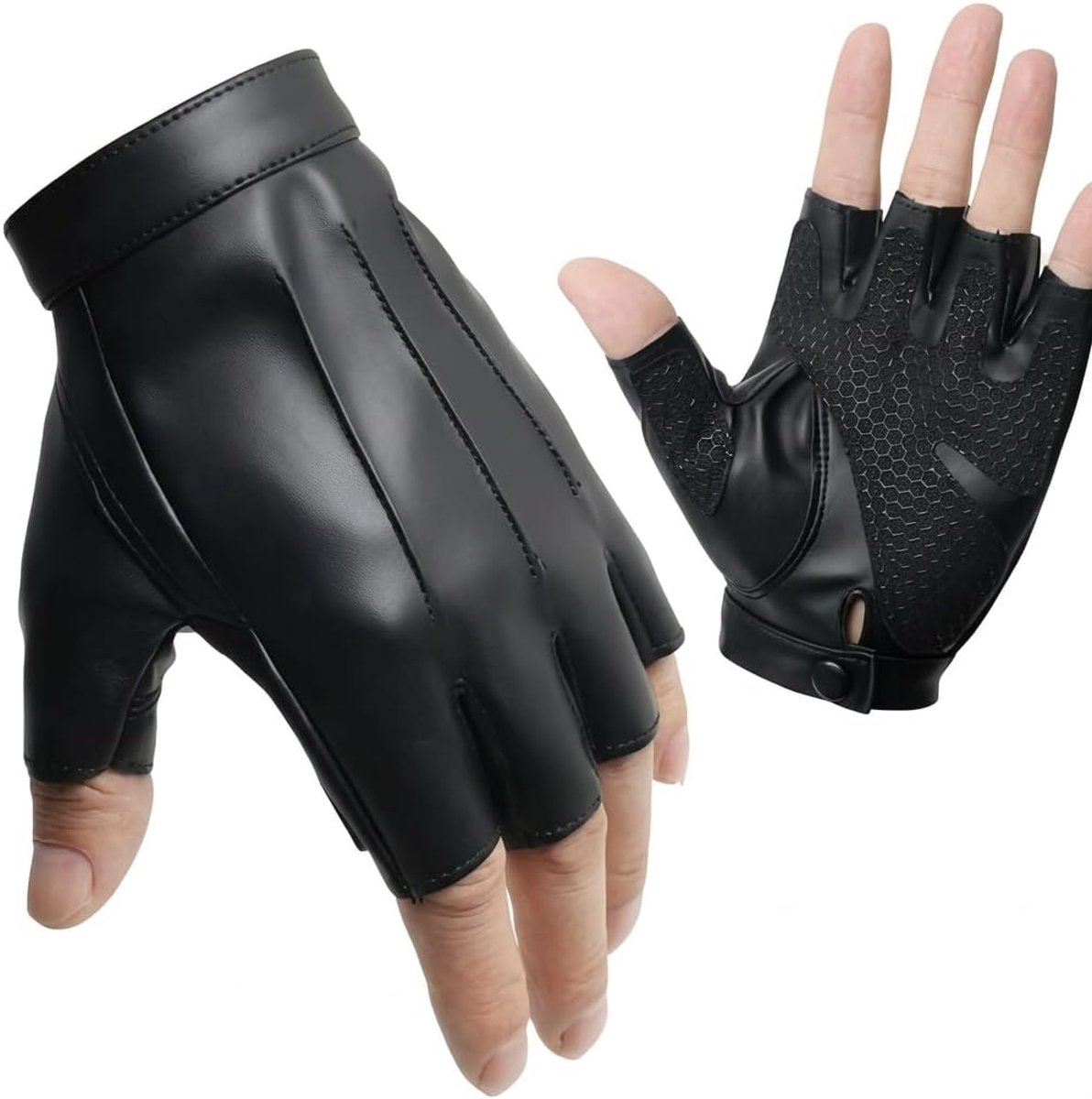 1 paar vingerloze leren handschoenen, punk-handschoenen, vingerloos met klinknagels, PU-leer, voor cosplay, themafeest, hiphop, dans, feestdecoratie