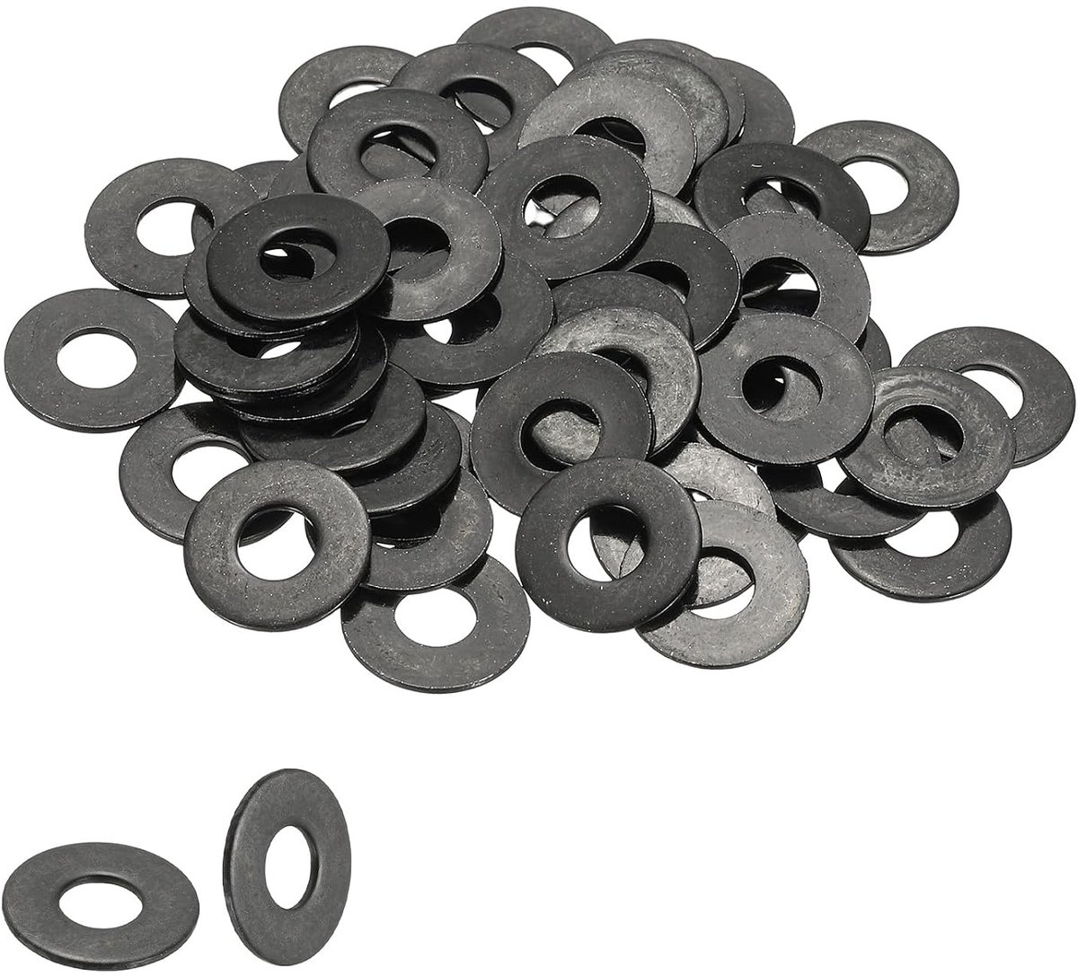 Platte sluitringen, M6, 1/4 inch Di x 5/8 inch, 50 stuks, roestvrij staal 304, metrisch, zwart geplateerd, voor schroeven en bouten, zwart