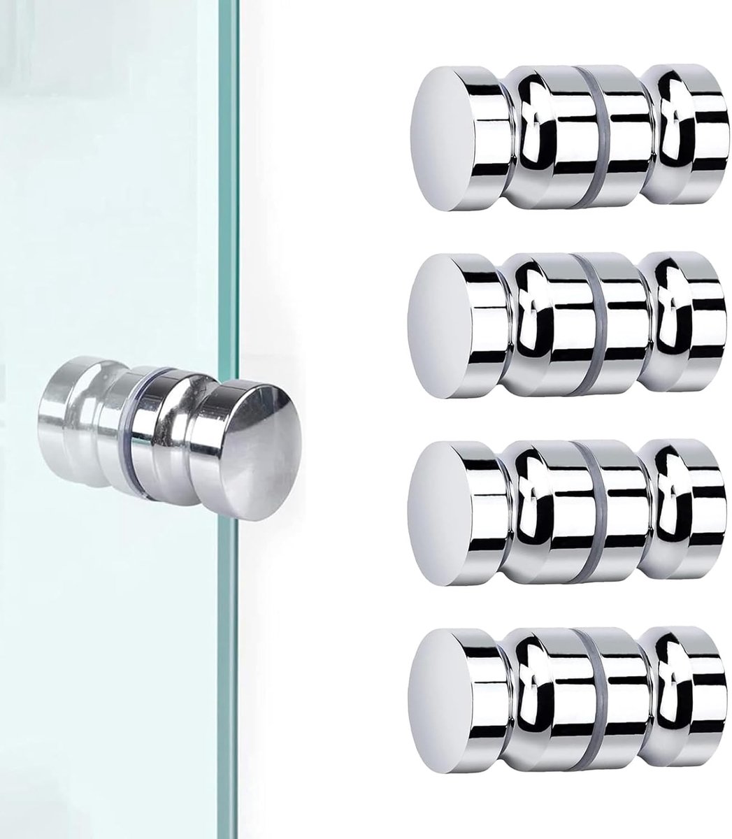 4 stuks douchedeurknop, aan beide zijden roestvrij stalen deurknop, 30 mm douchedeurknop roestvrij staal, met M8-schroef, douchedeurgreep, ronde deurgreep, voor doucheafscheiding