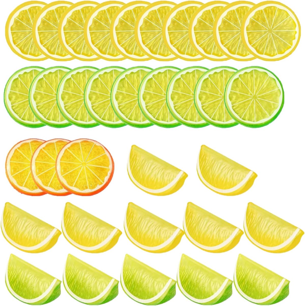 34 stuks kunstcitroenschijven decoraties, kunstfruit voor feest, keuken, vaasvuller, tafeldecoratie, knutselwerk, fotografie (34 stuks)