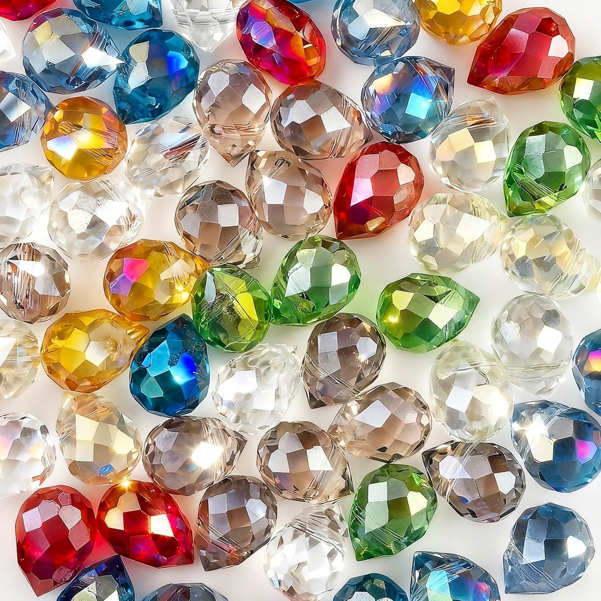 Kralen in gemengde kleuren, 8 x 10 mm, glanzende druppelvormige glazen kralen voor het maken van sieraden, kristallen kralen voor armband, ketting, oorbel