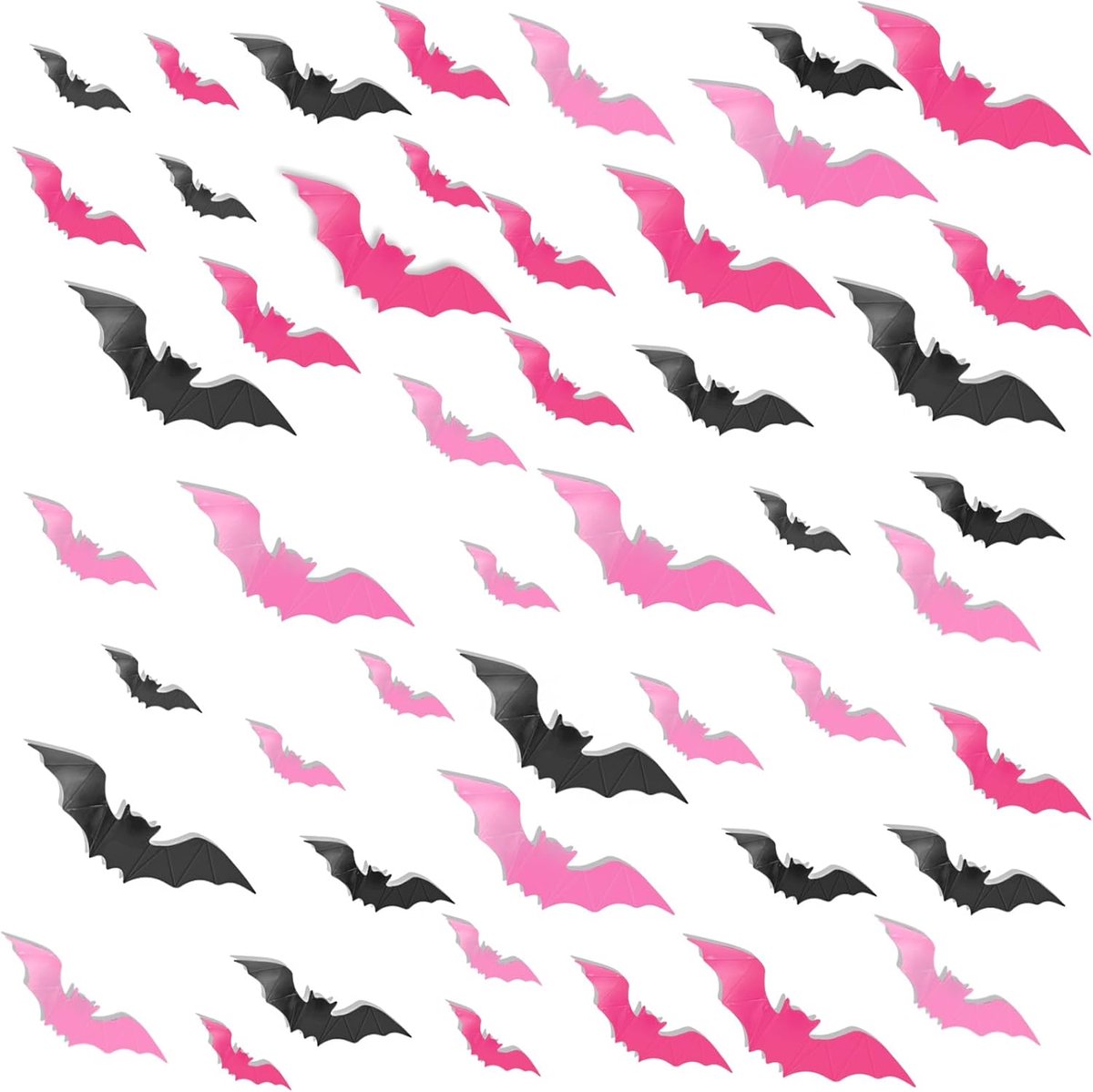 48 stuks roze Halloween vleermuizen wanddecoratie, 3D vleermuizen Halloween decoratie PVC vleermuizen muur vleermuis stickers voor muur, zelfklevende vleermuis muurstickers griezelige vleermuizen voor