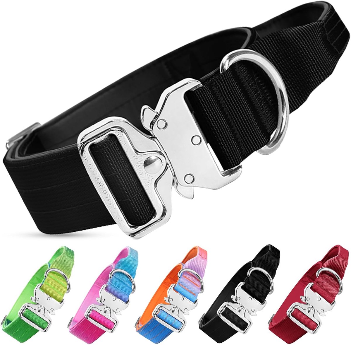 hondenhalsband, brede halsband voor honden met handvat, zacht gevoerd, nylon, verstelbare halsband voor honden met metalen gesp, robuuste hondenhalsband voor middelgrote en grote