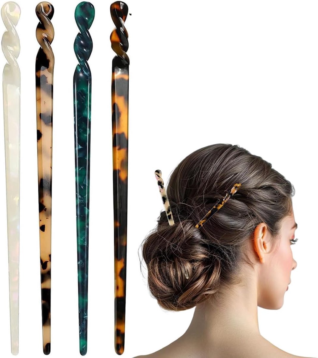 Haarspelden voor knot en mini-kapsels, met luipaardprint en schildpadschubben, Chinese toverstokken en klassieke haarspeldjes voor dames