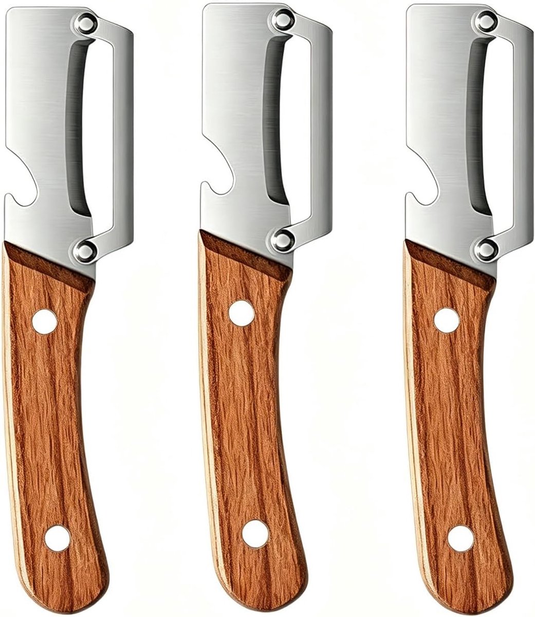 2-in-1 multifunctionele groenteschiller voor de keuken, 3 stuks Zero Snag dunschiller met houten handvat, roestvrijstalen aardappelschiller voor de hand, groenteschiller en flesopener voor fruit en