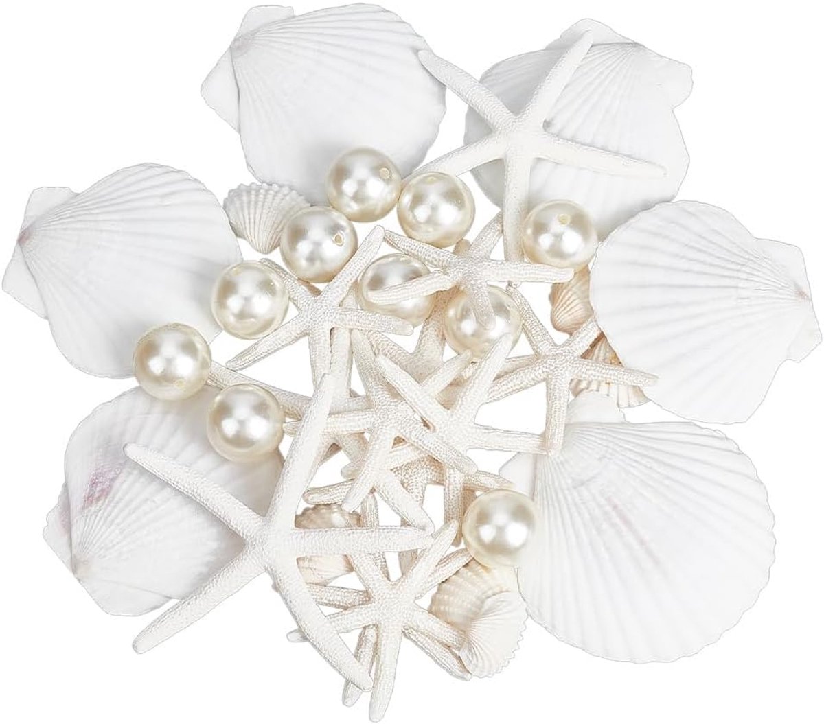 25 stuks grote zeesterren en schelpen van schelpen, zeeschelpen met 10 stuks imitatieacrylkralen voor kerstdecoratie, strandfeest, bruiloft, doe-het-zelf handwerk
