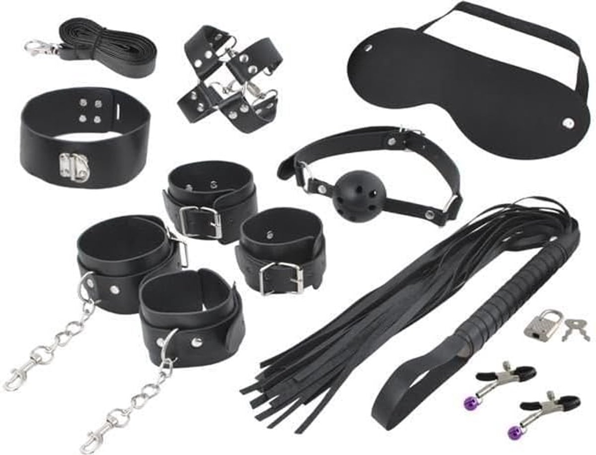 Bondage set 13-delig - hoge kwaliteit kunstleer - luxe uitstraling - perfect voor kinky avonturen - SnelShoppen