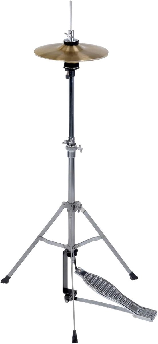 Junior HiHat incl. Bekken, HiHat machine voor kinderen, Inklapbaar | Drie inklapbare poten, 8" bekken van messing, Hoogte: 60-80 cm, Gewicht: 1, 9 kg, Inklapbare standaard, Hoogte verstelbaar