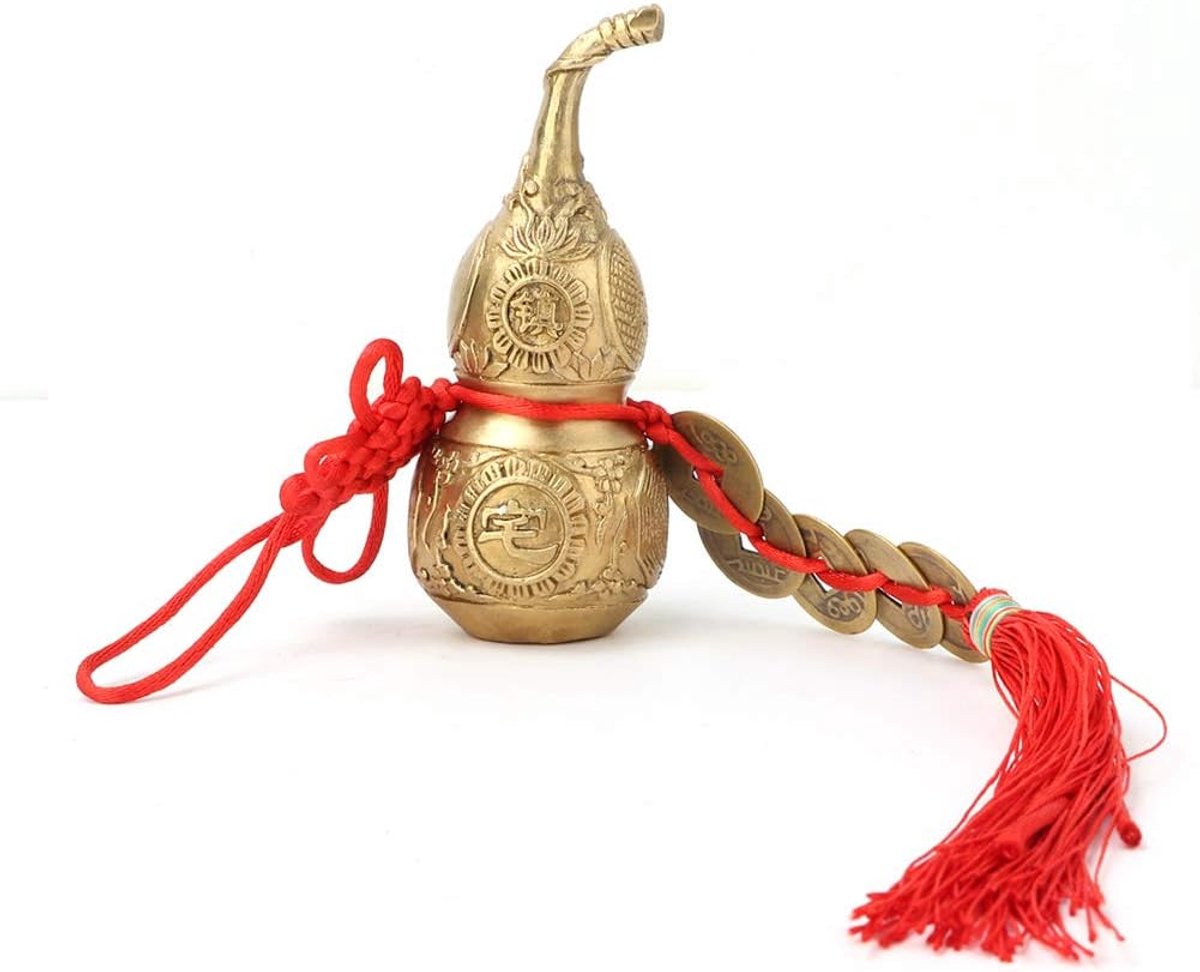 Lou Cucurbit met 5 Munten Feng Shui Messing Kalebas Ornamenten Geluk Wu Lou Messing Kalebas voor Huishoudelijke Feng Shui