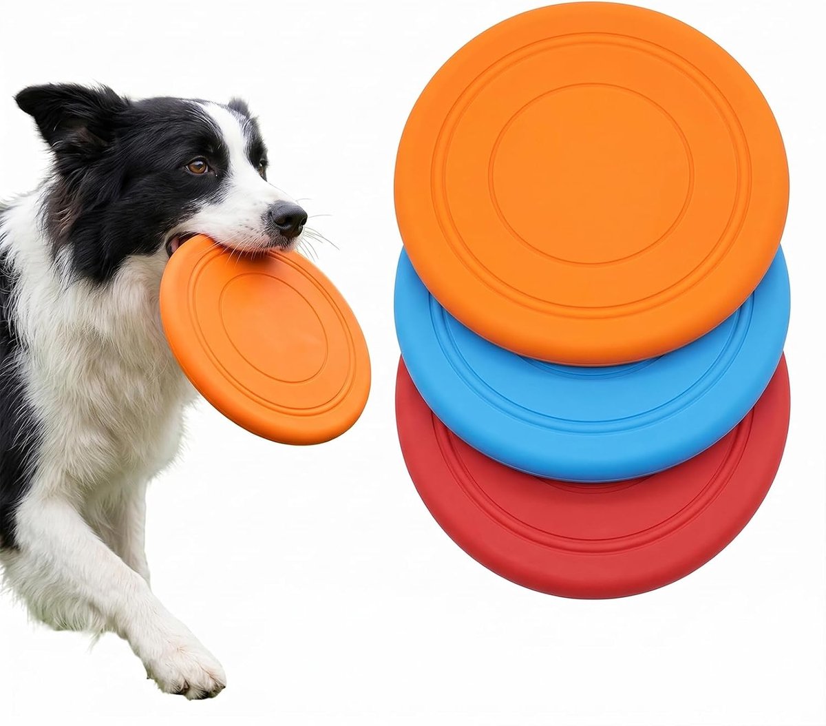 3-delige set voor honden, vliegende schijf van duurzame siliconen voor training en spelen in de open lucht, interactief speelgoed voor kleine middelgrote honden, 17,5 cm, blauw, rood, oranje