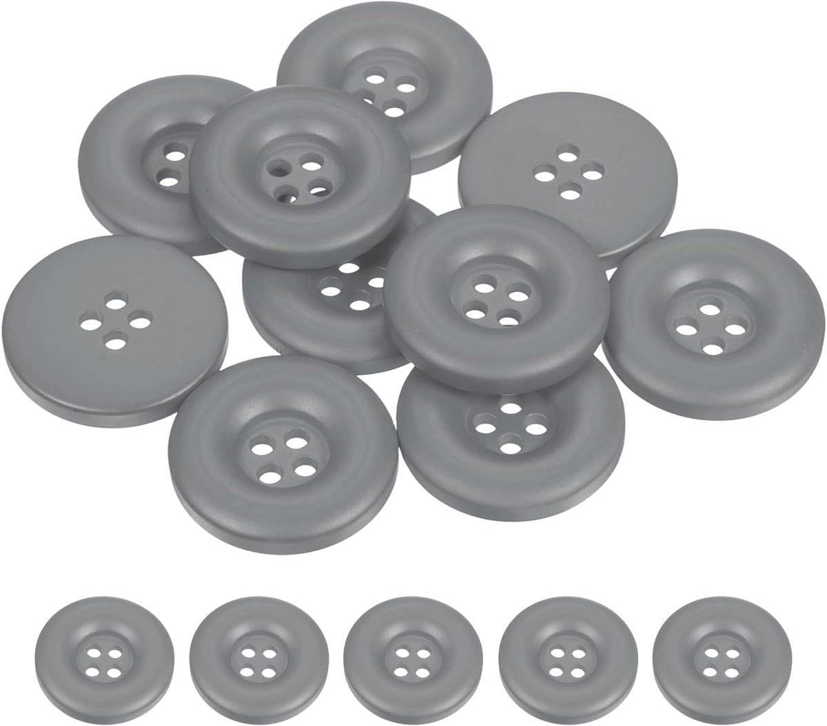 Knopen 25 mm (1 inch), 4 gaten van hars, rond, dik, voor kleding, knutselen, decoratie, grijs