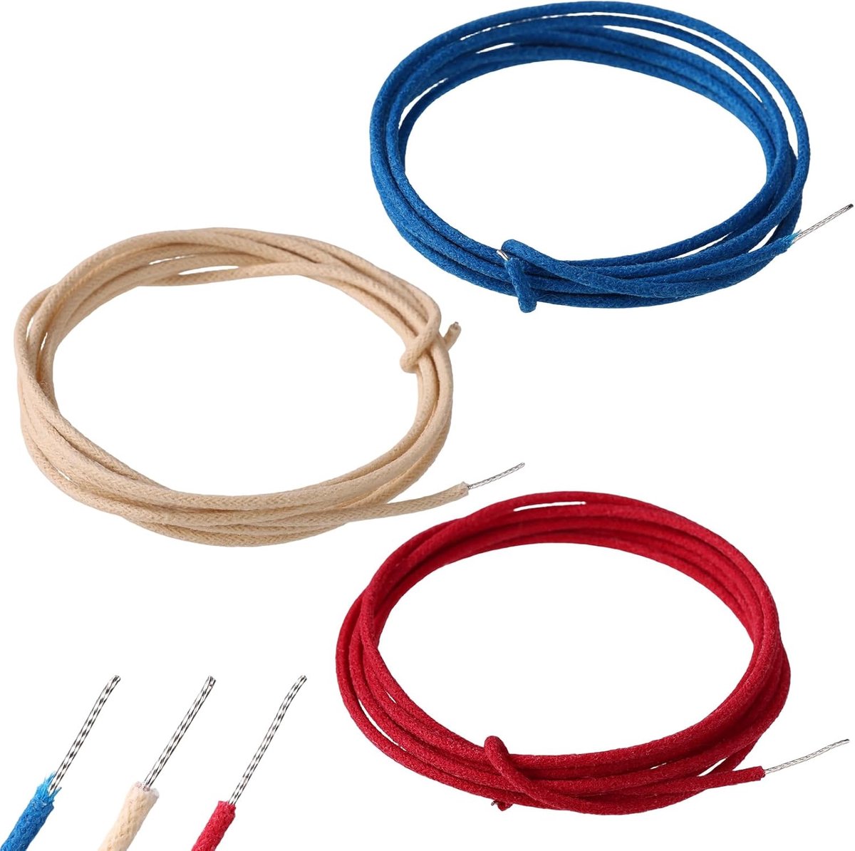 4,5m Stof Bedekt Pushback Gitaar Draad Set, 3st Vintage Stijl Was Gevlochten Bedrading Kit voor Elektrische Gitaar Upgrades en Reparaties (1,5m Rood/Blauw/Wit)