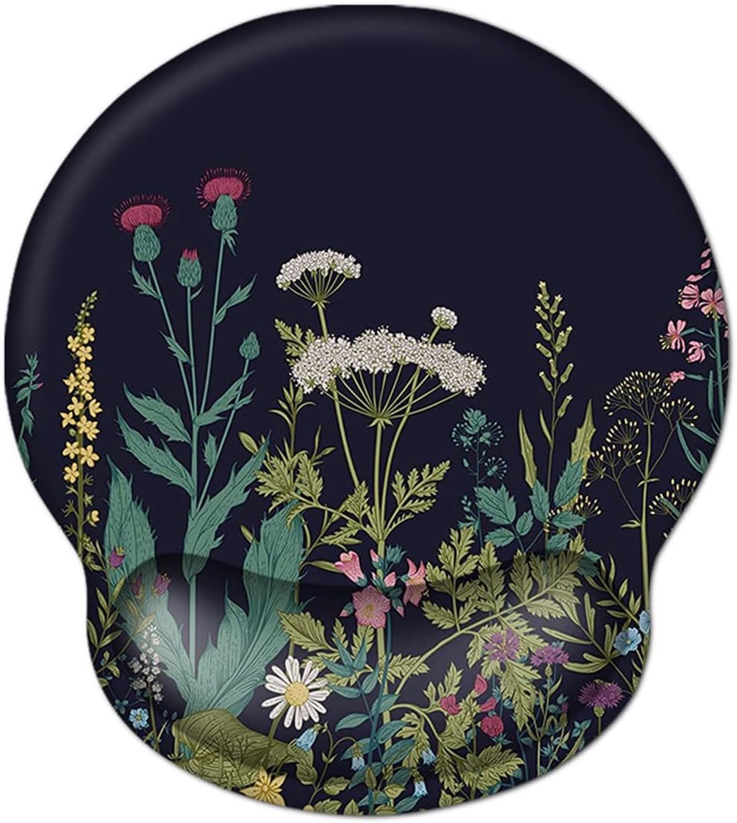 Ergonomische muismat met gelkussen voor meisjes, met polssteun, bloemenmotief