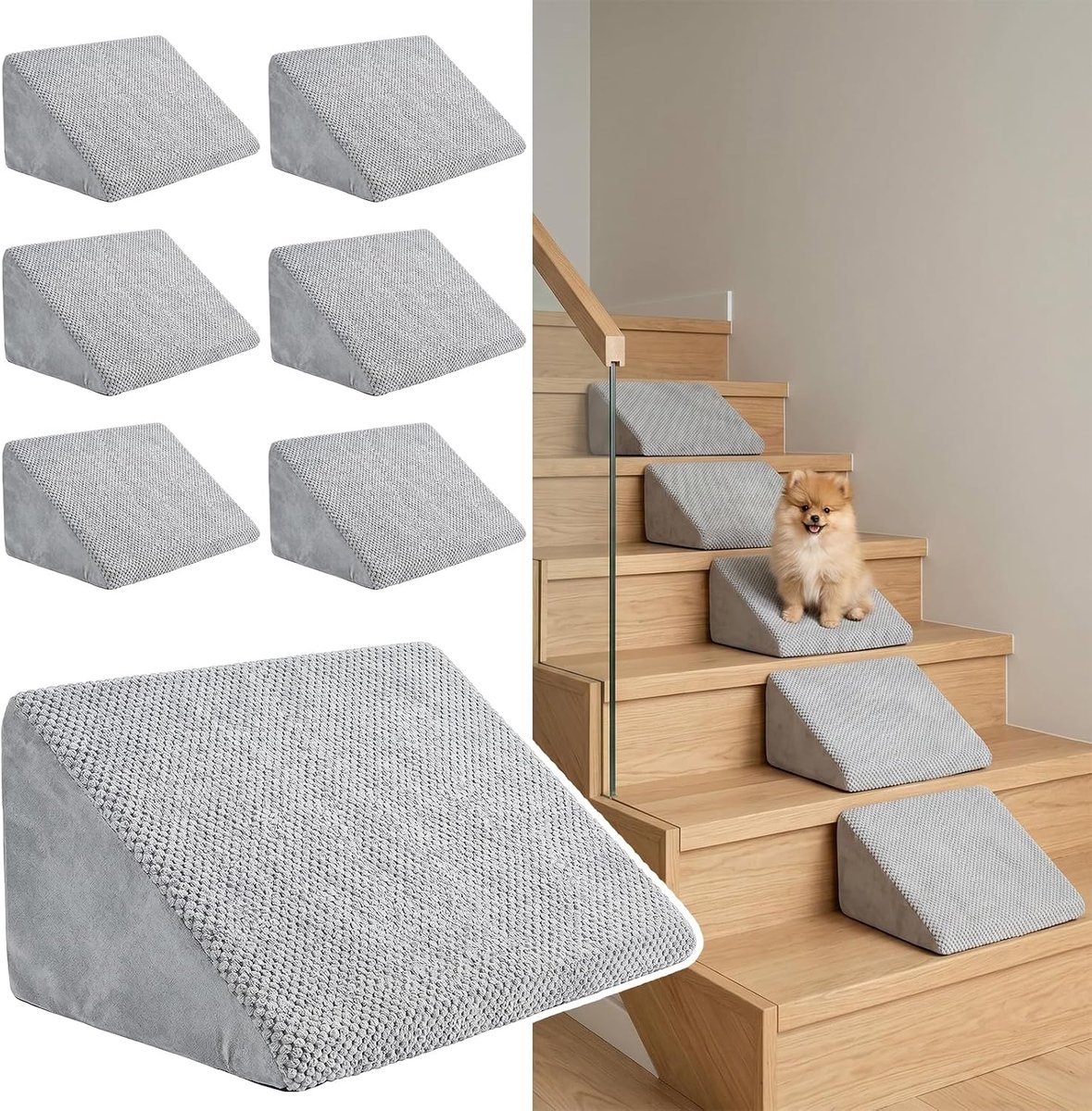 Trappen, 6-pack trapwiggen voor honden, laaghoekige kattenopstapjes voor oudere katten, opstaphelling van zacht schuim, afneembare en wasbare hoes, antislip voor klein/middel/oudere