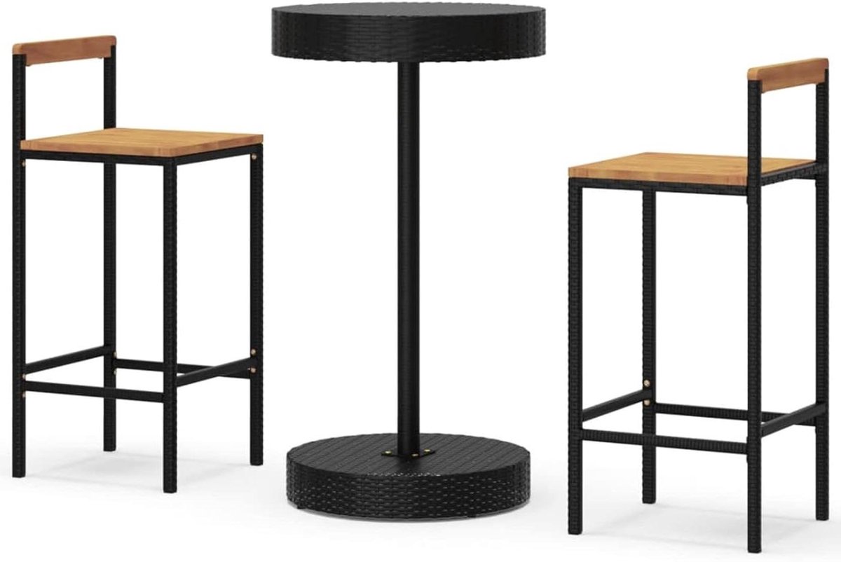 Tuin Bar Set - Bartafel met krukken - Buitenontspanning - Weerbestendig polyrotan - 605 x 106 cm - Zwart