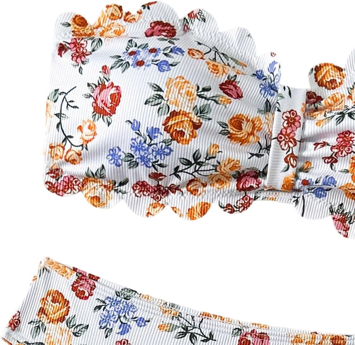 Bikini voor dames, tweedelige set, bloemenpatroon, bandeau-top en bikinibroekje, strapless bikini, zomer, boho, strandmode, badpakken