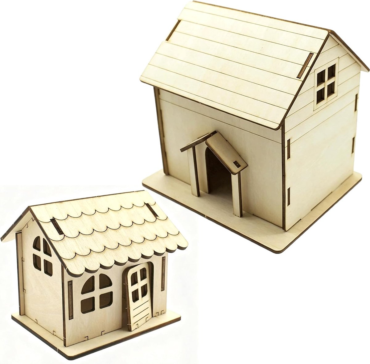 huizen huisvorm hout (A) | Decoratie voor woonkamer, vensterbank, tafel om te beschilderen, te versieren en te beplakken