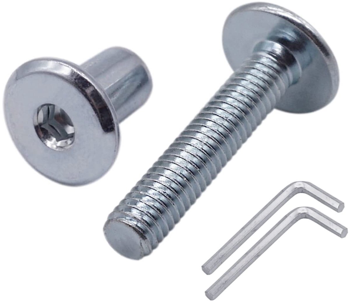 (Pack van 10 stuks) Verzinkt stalen gezamenlijke connectorbouten M6 x 35 mm met moeren, meubelconnectorbout, zeskantinbussschroeven (10, M6 x 35 mm (met moeren)
