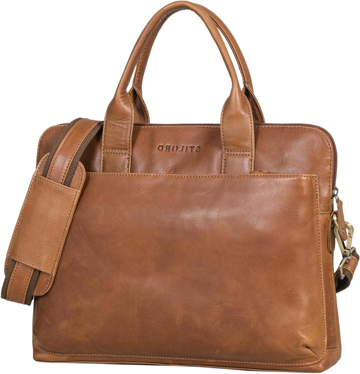 Laptoptas Leer - Aktetas Vintage - Zakelijk Vervoer - Natuurlijk Leer - 38 x 8 x 30 cm - Donkerbruin