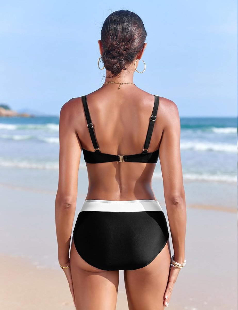 Badpak voor dames, tweedelig, gedraaid, hoge taille, push-up, elegant, bikiniset, strandkleding, zomer, platte buik, beachwear